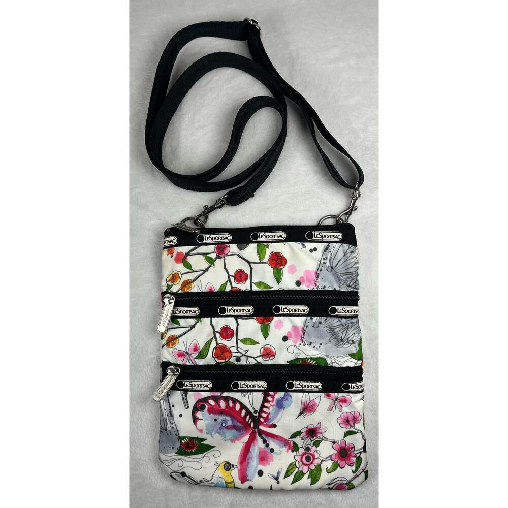 LeSportSac Crossbody Pocket Messenger Birds Flowers Butterfly Bag Handbag Purse - Picture 3 of 7